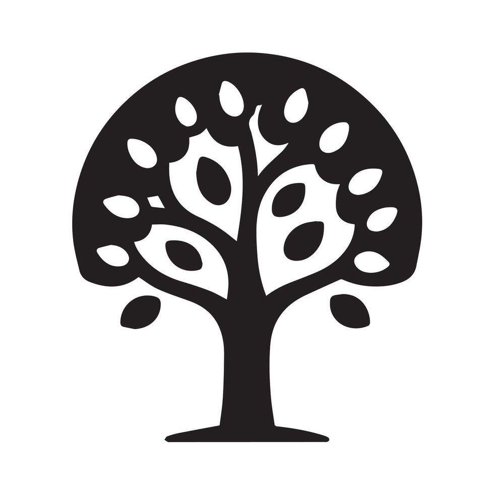 A simple, stylized black and white silhouette of a tree. vector