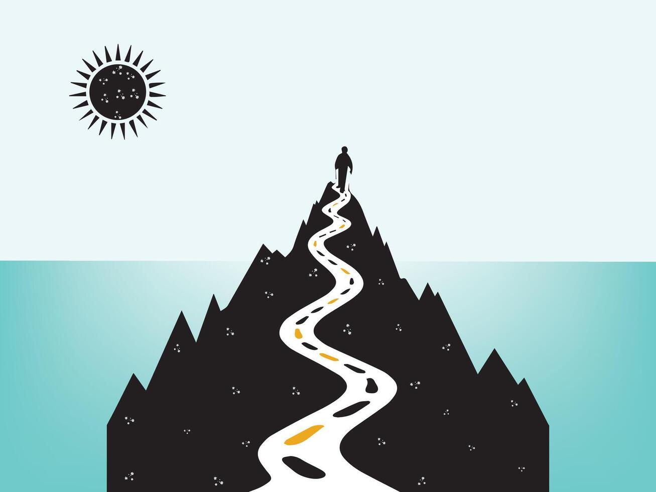 A silhouette of a person standing on a mountain top. vector