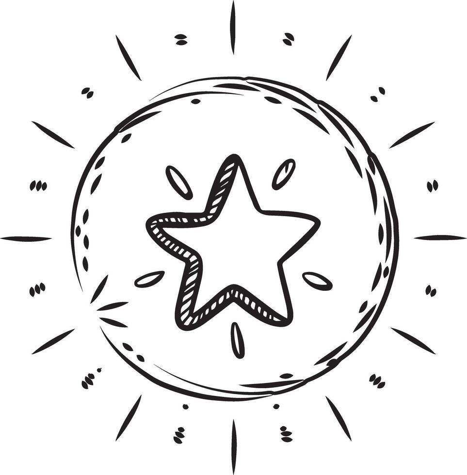 Black color Sparkle star, doodle burst lines, line art illustration.For creative projects. vector