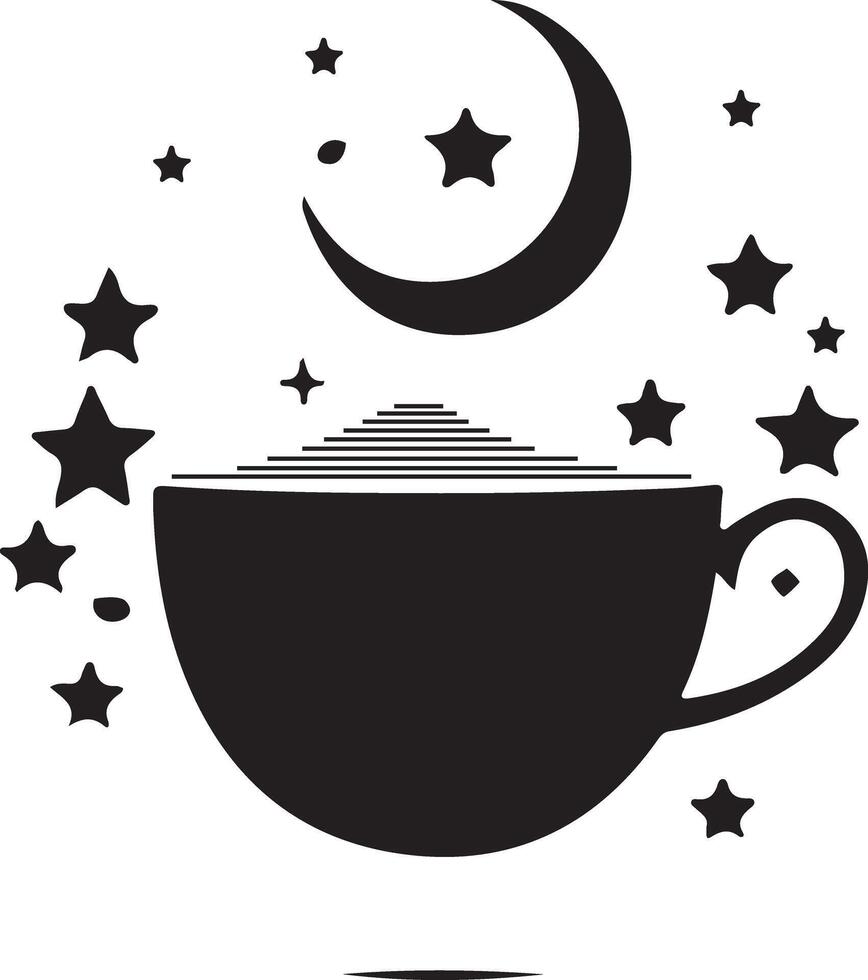 Cup of tea silhouette illustration icon t-shirt design, Print design illustration with star and halfmoon doodle. vector