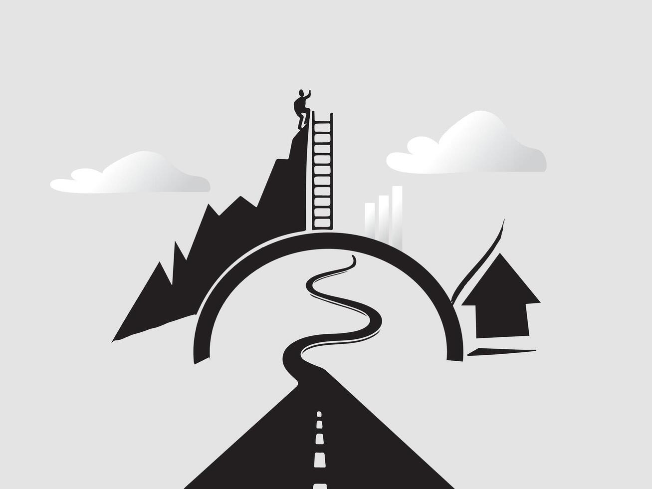 Dark silhouette of a guy standing on a mountain top illustration. vector