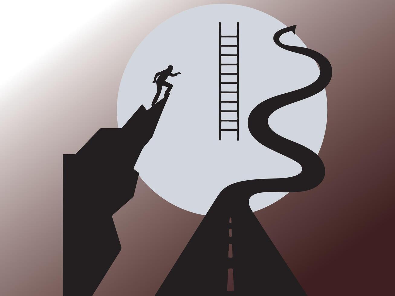 A passion man jumping on the mountain towards the ladder silhouette background. vector
