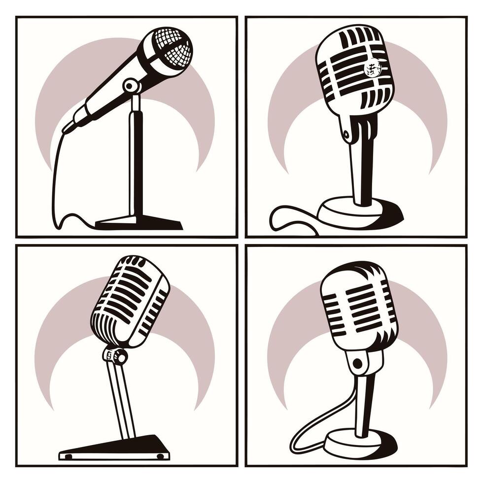 Microphone Icon Set Music Studio isolate Equipment vector