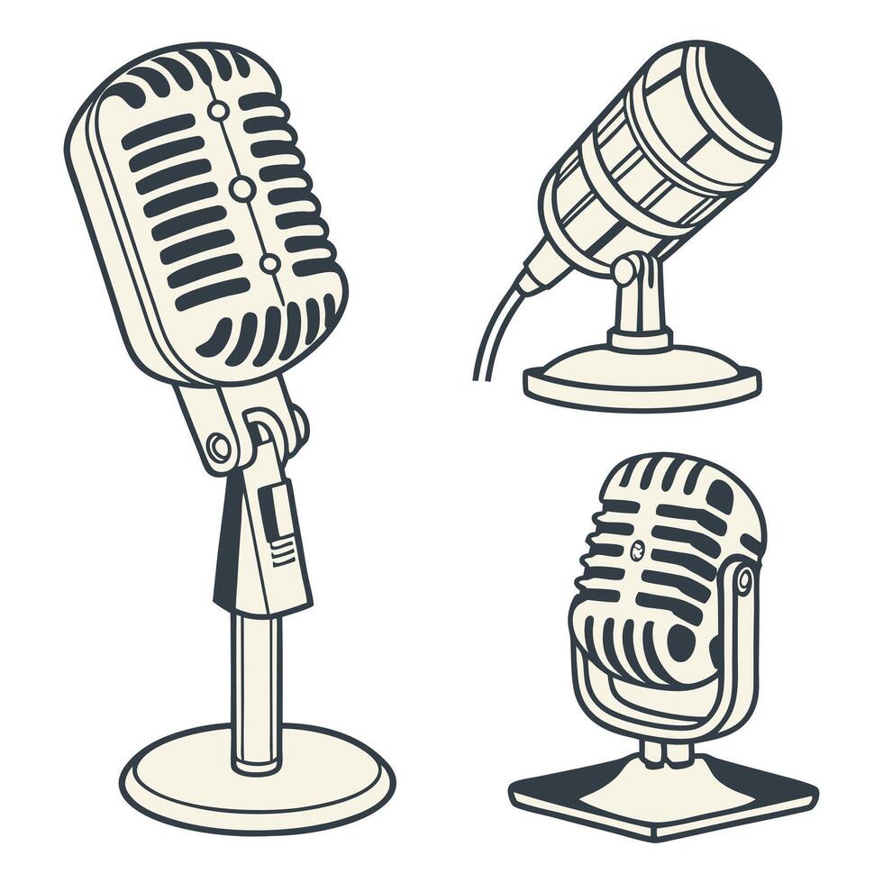 Microphone Icon Set Music Studio isolate Equipments vector