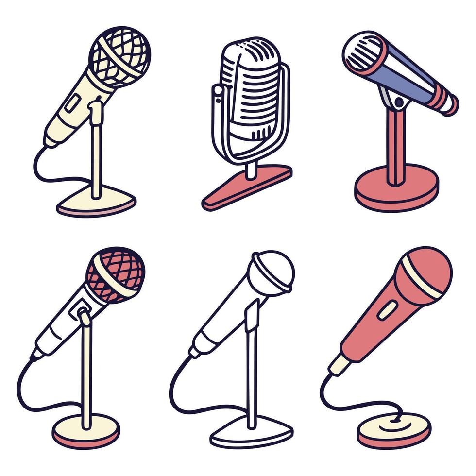 Microphone Icons Set Music Studio isolate Equipment vector