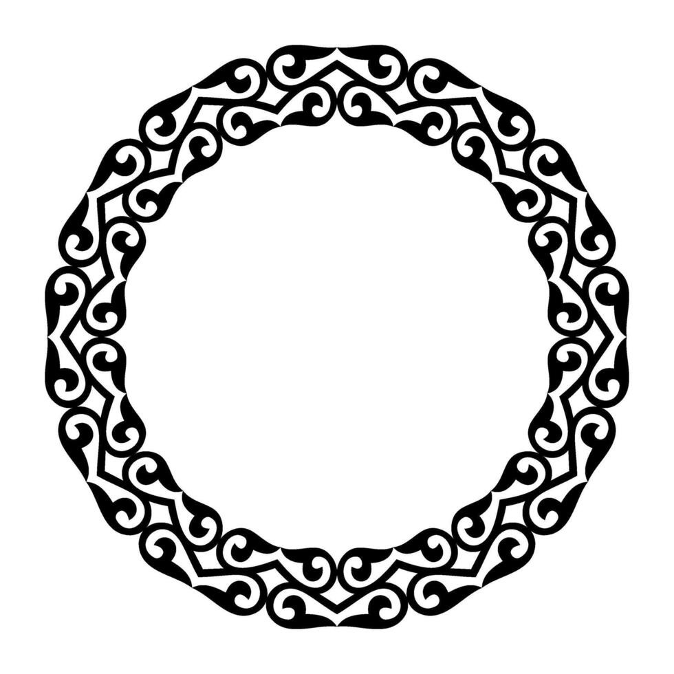 Oriental round frame with arabesques and floral elements. Black, white muslim pattern. Ethnic pattern of the Turkic, Kazakh, Mongols, Kyrgyz. For invitation, sandblasting, ceramic, embroidery vector