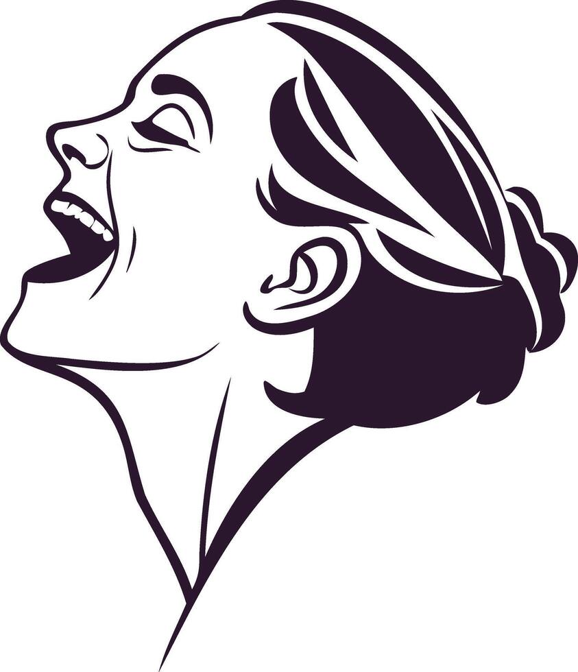 Elegant Minimalist Line Art of a Laughing Woman in Black and White Illustration with Expressive Joyful Emotion and Modern Aesthetic for Stylish Designs and Creative Digital Artwork vector