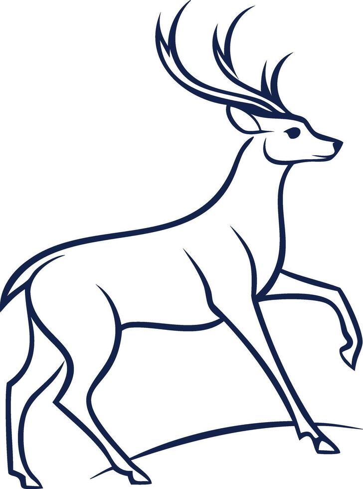Minimalist Line Art Illustration of a Majestic Deer with Large Antlers Elegant Wildlife Sketch in Black and White Modern Abstract Animal Design vector
