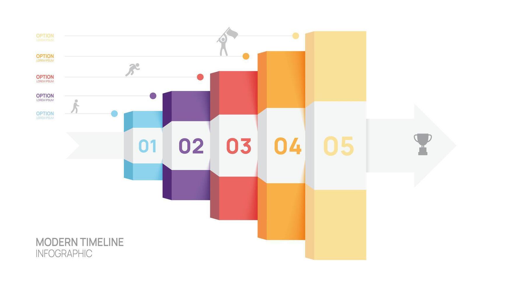 Infographic ladder labels arrow connected 5 steps to success growth template. Business process. illustration. vector