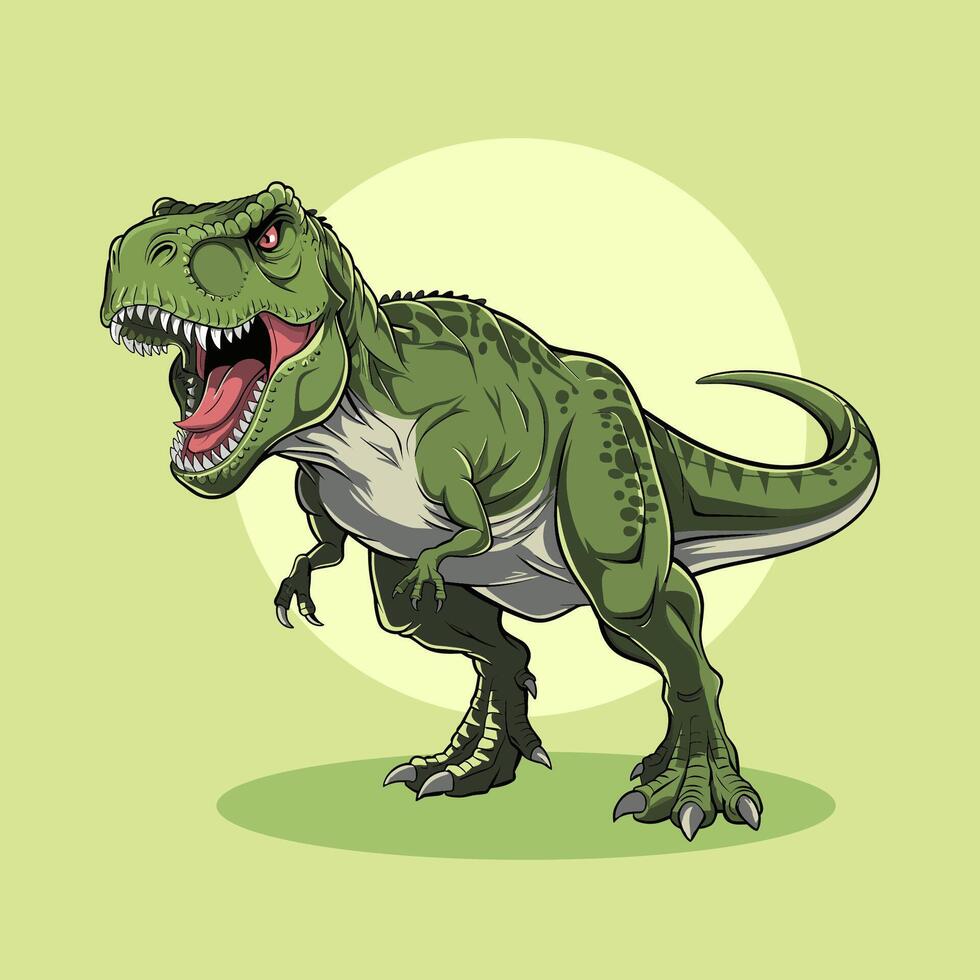 Green Tyranosaurus Rex roar pose cartoon vector