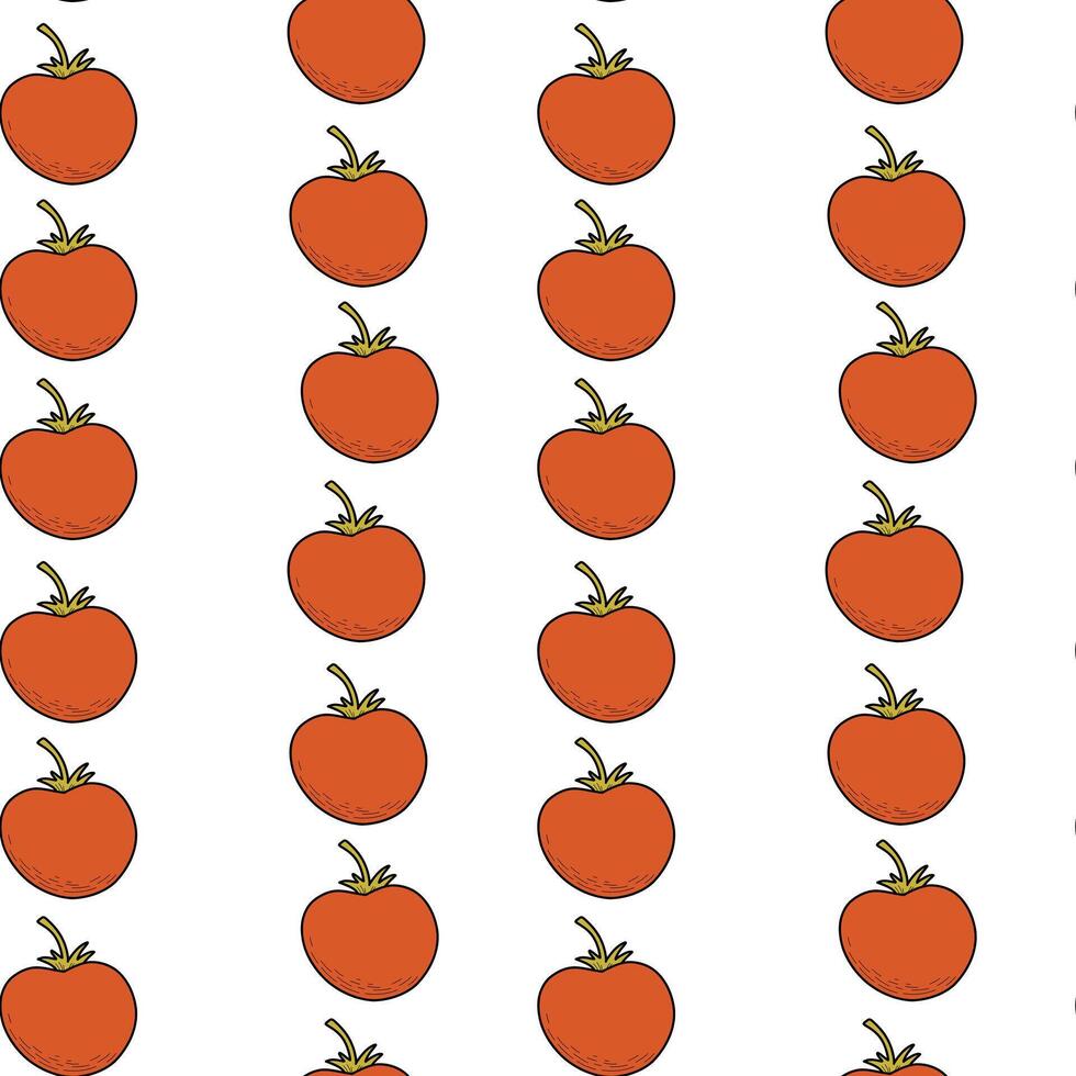 Pattern with red cherry tomatoes on a white background. Vegetable bright rutter with tomatoes, hand drawn illustration vector