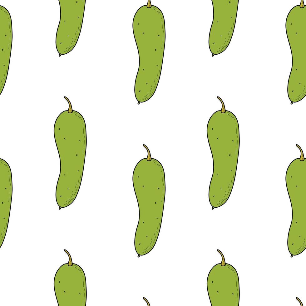 Pattern with cucumbers on a white background. Vegetable bright rutter with cucumbers, hand drawn illustration vector