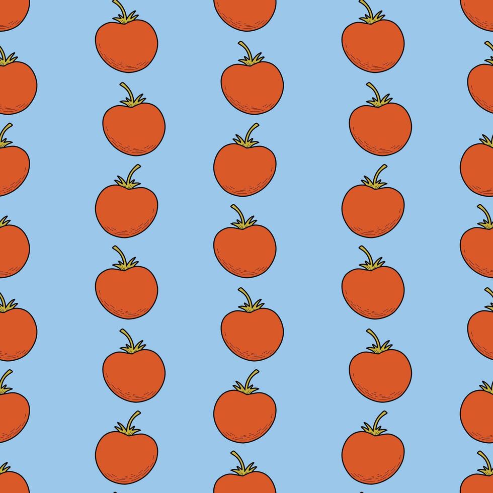 A Pattern with red cherry tomatoes on a white background. Vegetable bright rutter with tomatoes, hand drawn illustration vector