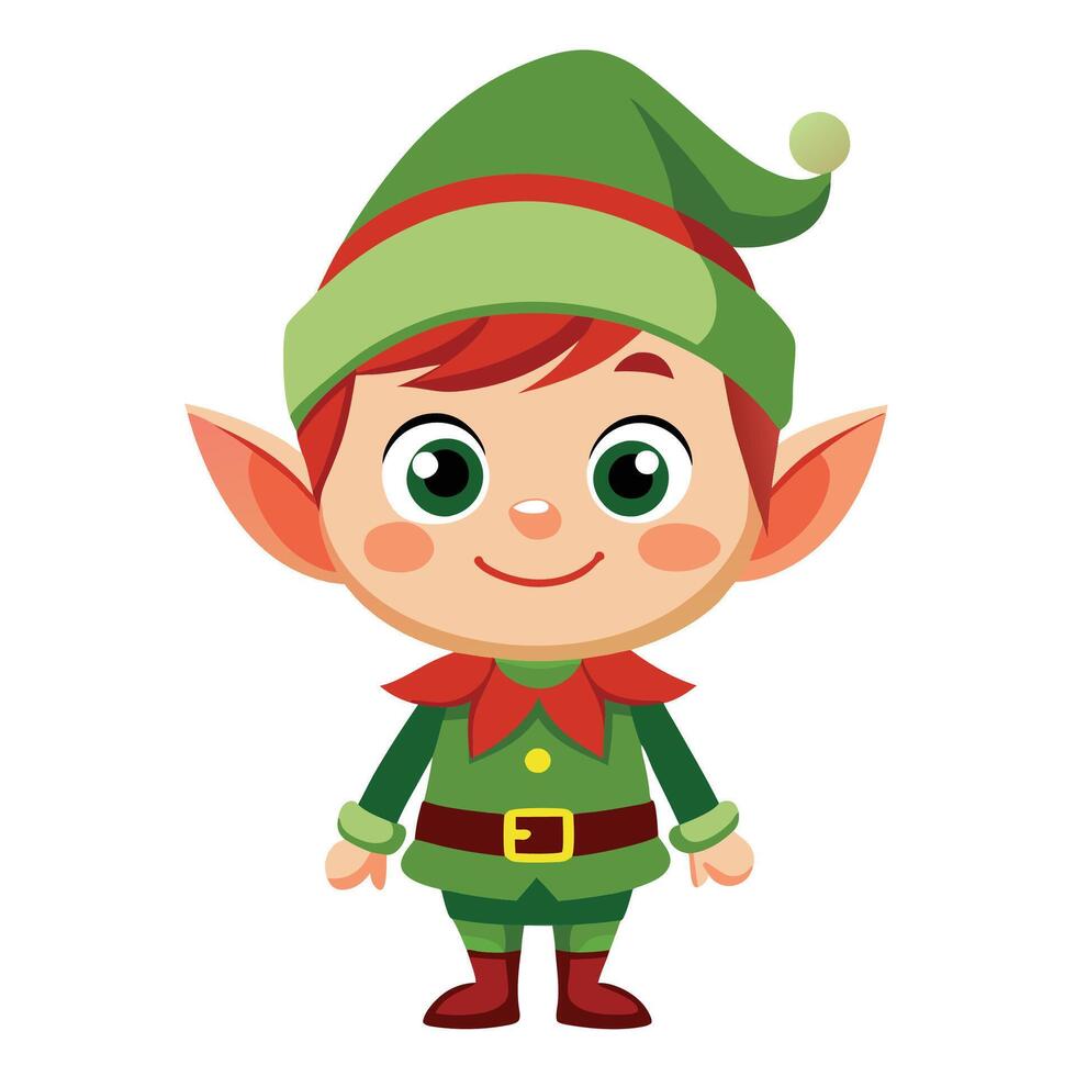 Happy Christmas elf wearing green costume cartoon vector