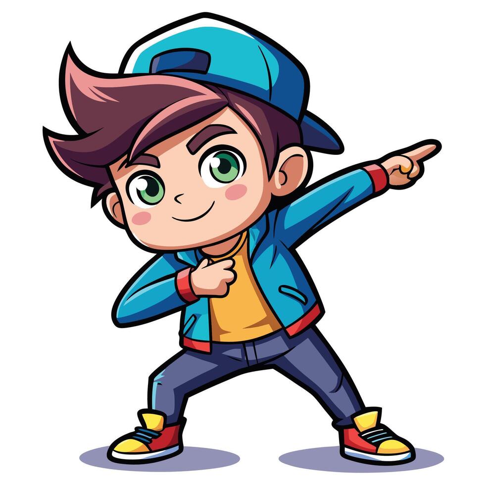 Cute Cool Boy Dabbing Pose Cartoon Icon Illustration. People Fashion Icon Concept Isolated vector