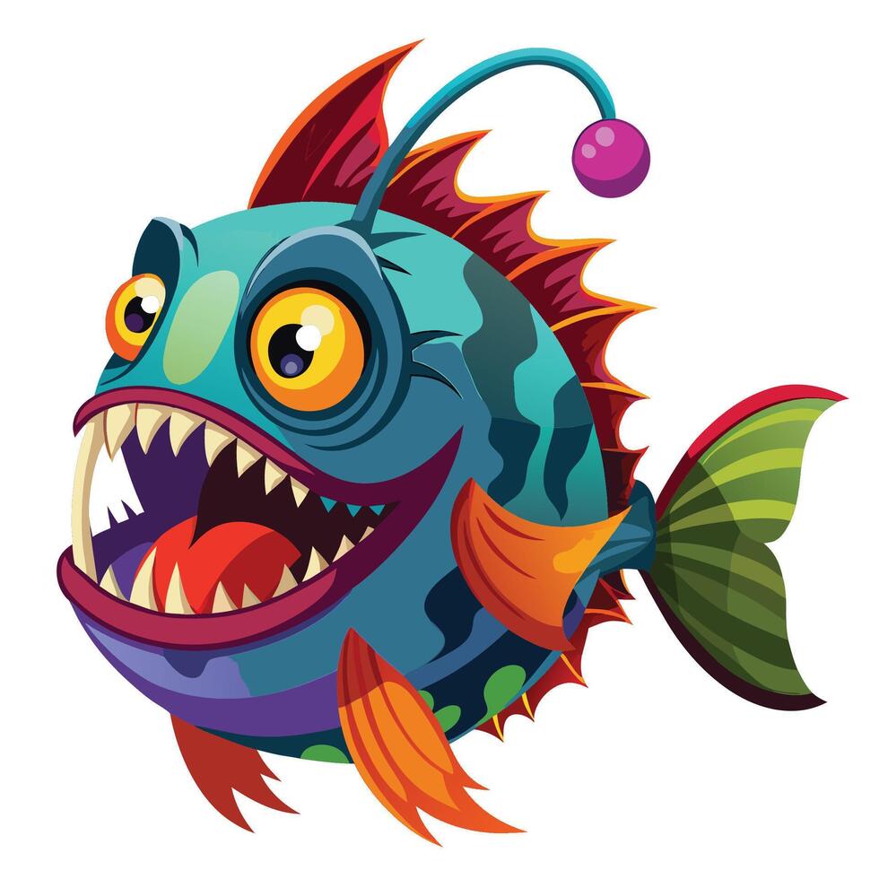 Anglerfish fish cartoon sticker on white vector