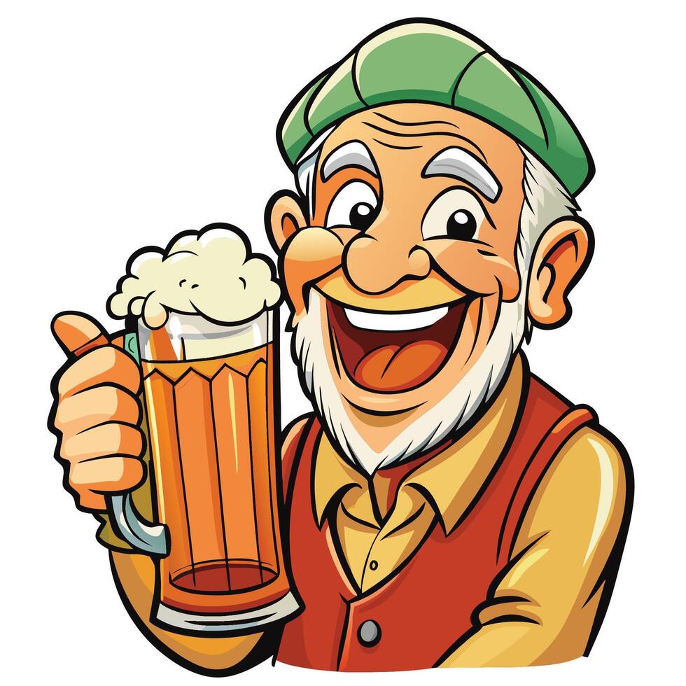 Happy Old Man Enjoying a Pint of Beer vector
