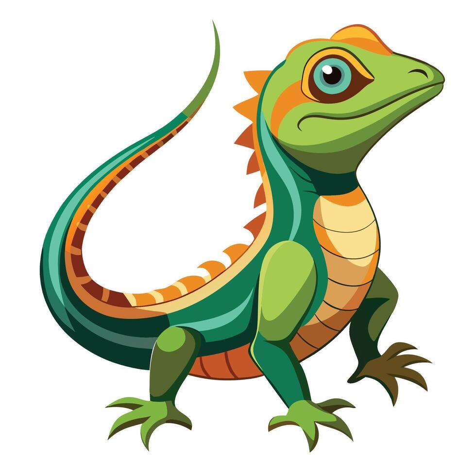 A green lizard with a yellow nose and a brown and orange tail vector