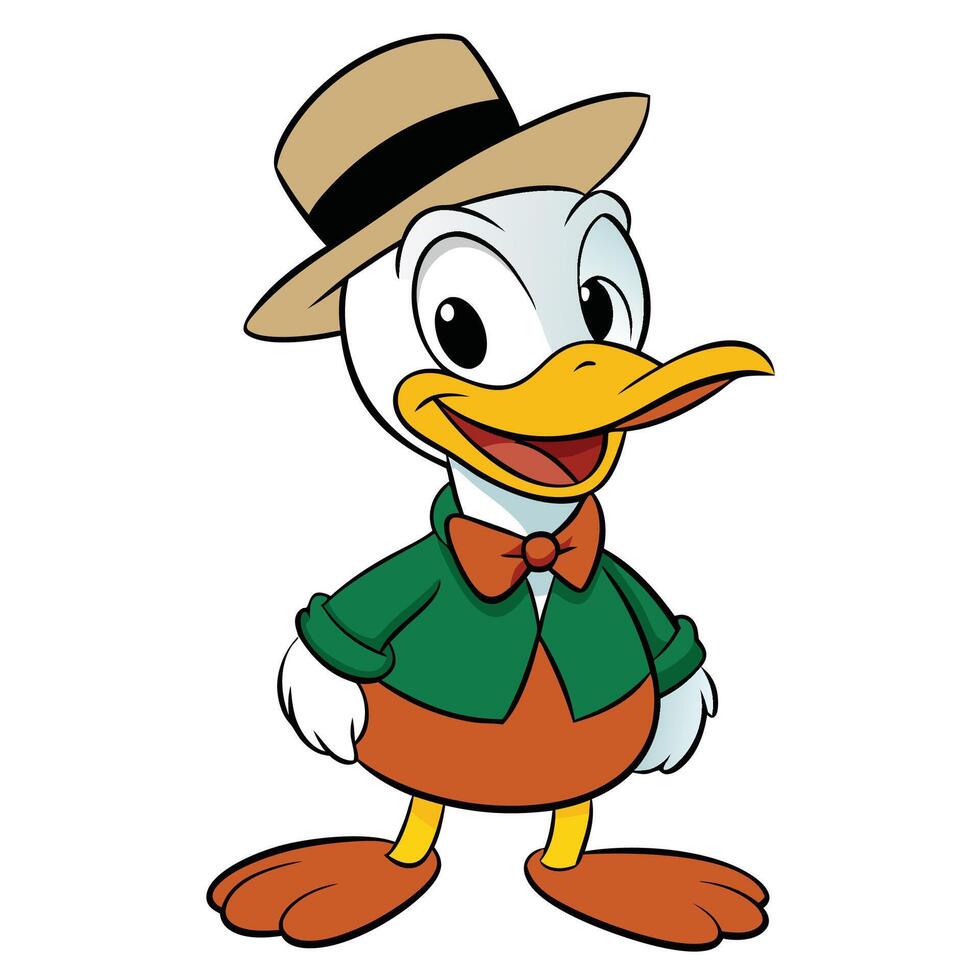 Duck cartoon wearing hat vector