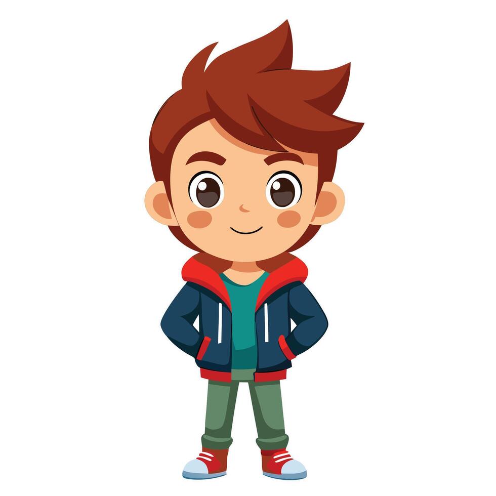 Happy boy cartoon wearing jacket vector