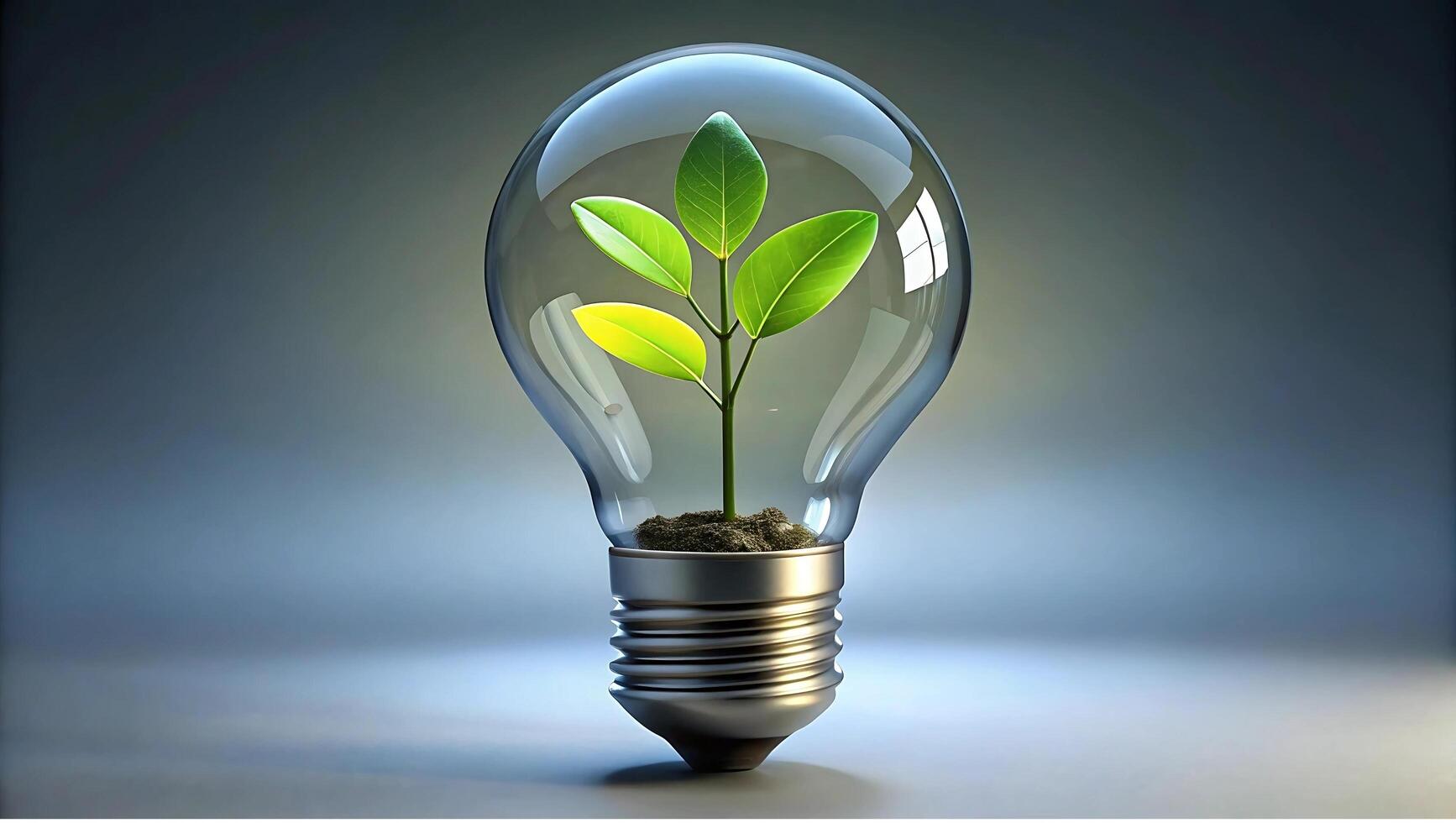 Eco-friendly innovation concept, light bulb with green plant, renewable energy symbol, sustainability and environmental conservation, clean energy ideas, green technology inspiration photo