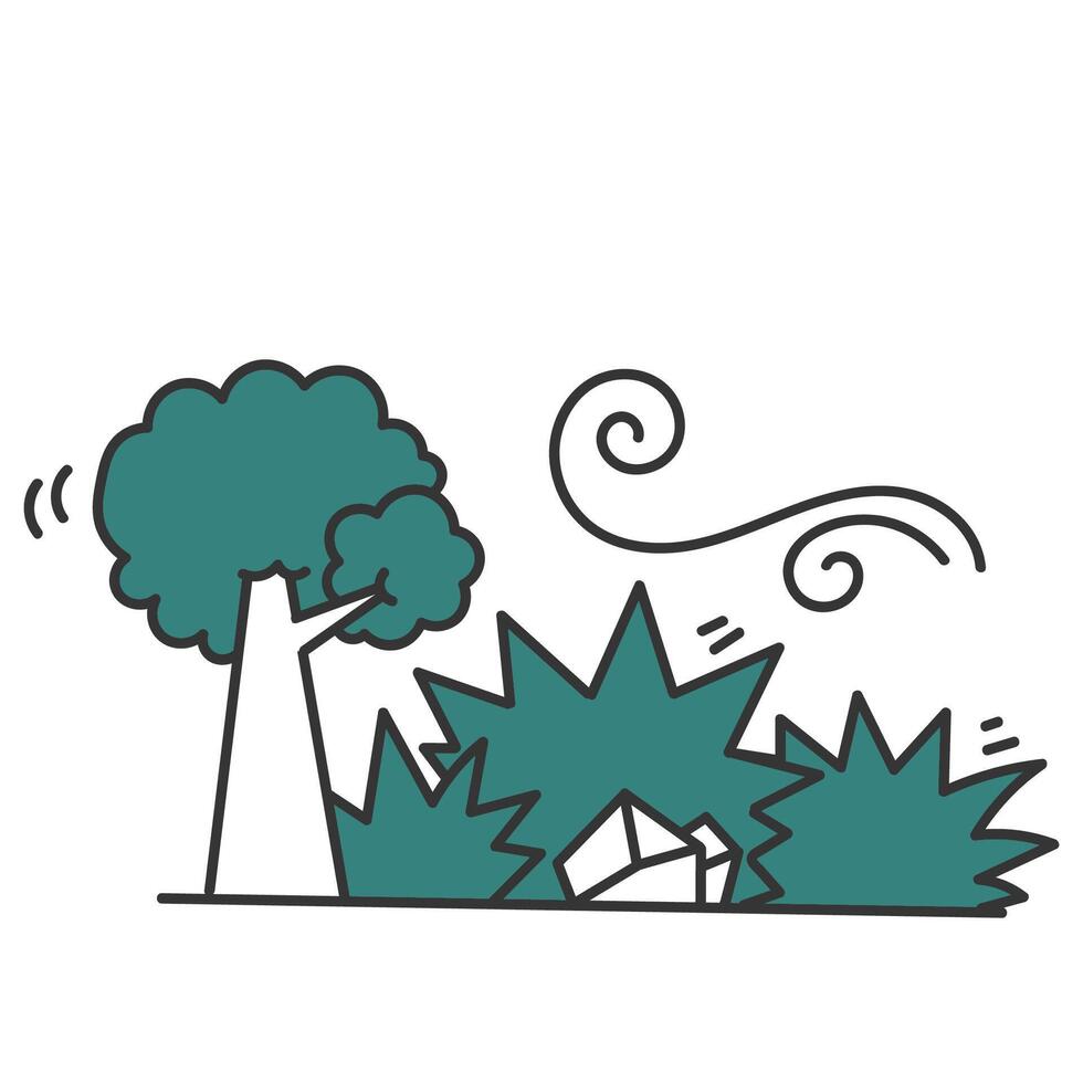 a cartoon illustration of a tree and a rock vector