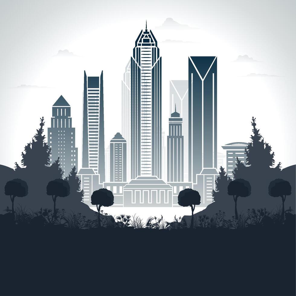 Charlotte skyline with beautiful trees. vector