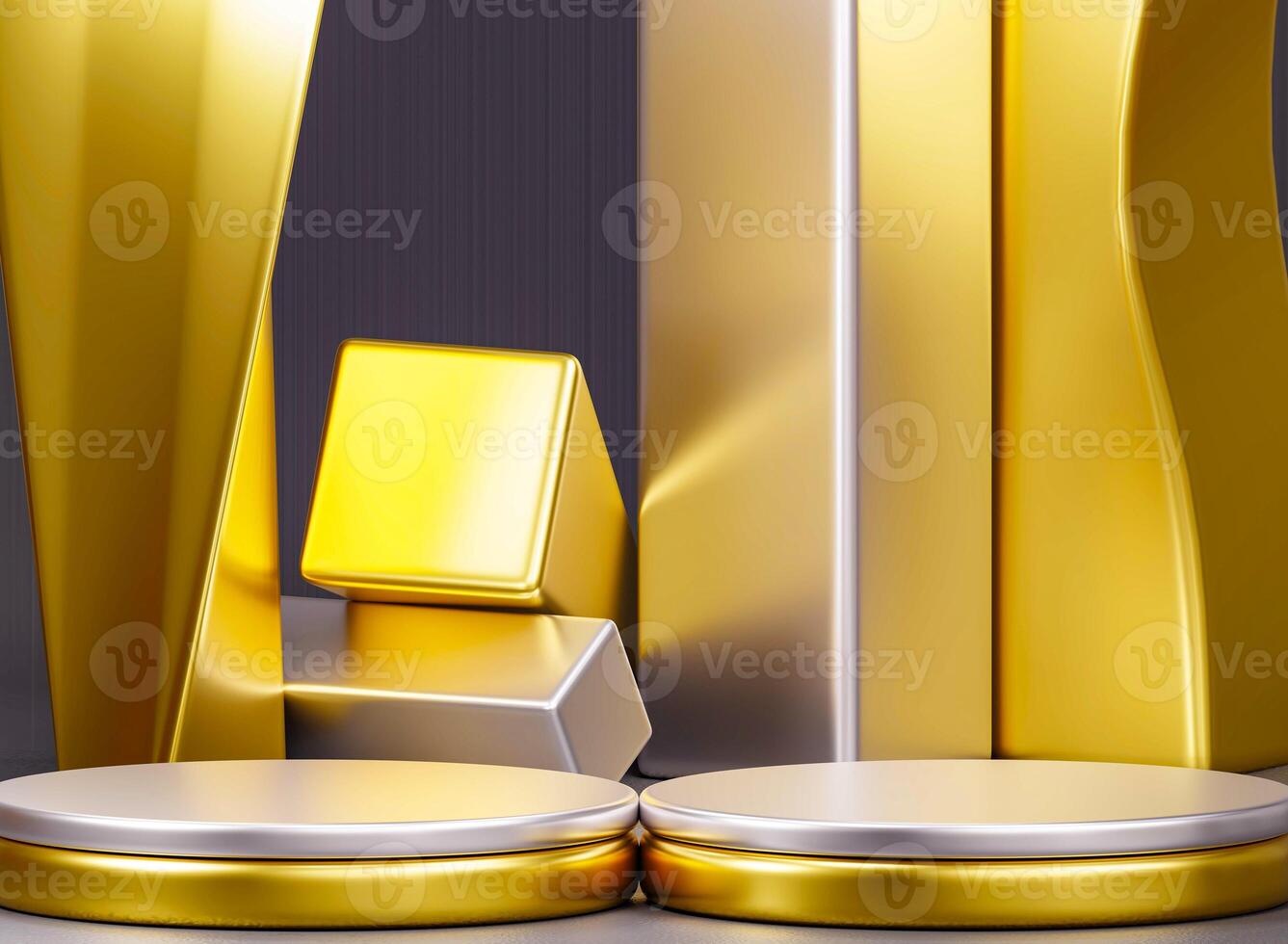 3D gold and Silver circular podium for product display photo
