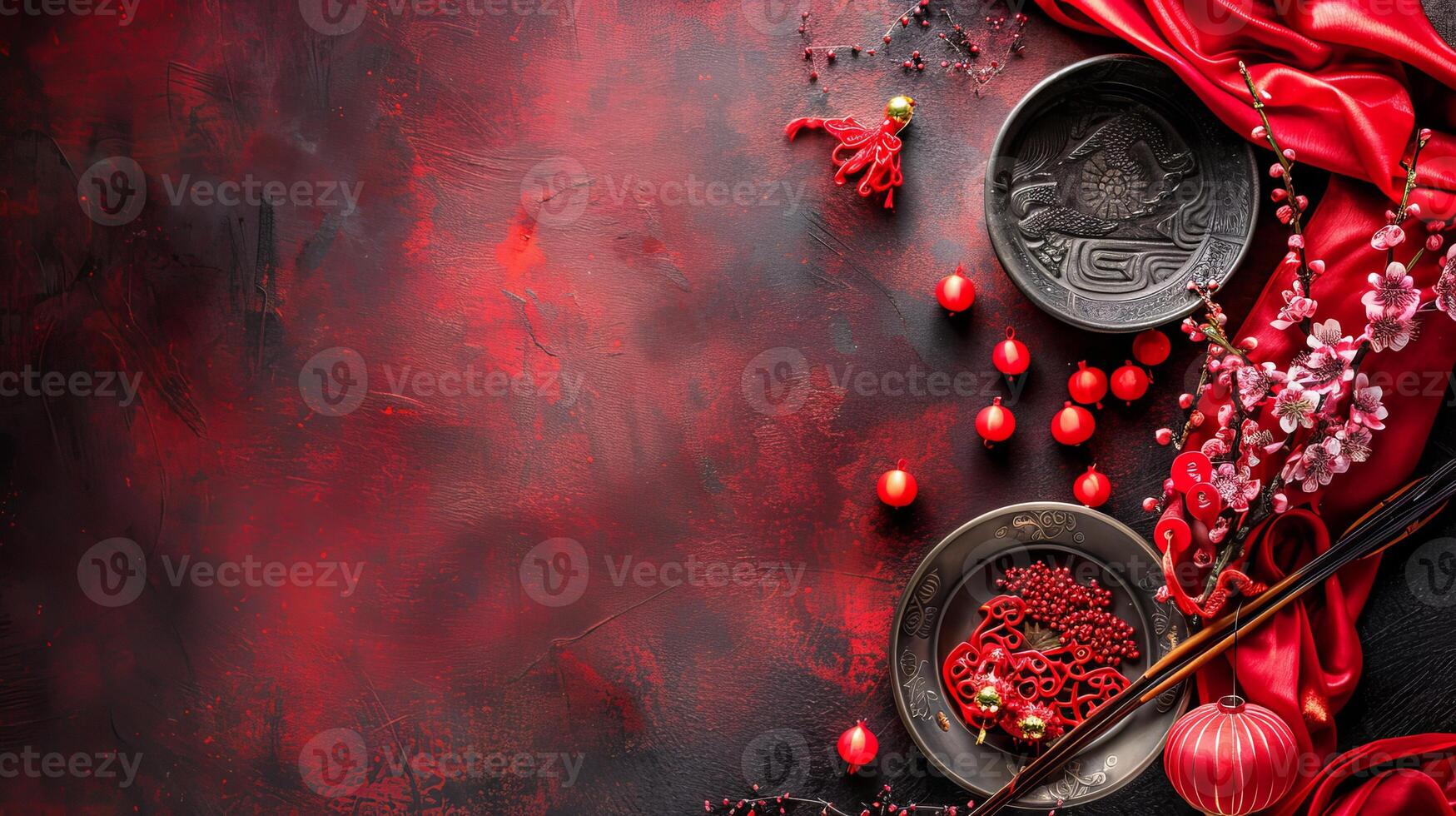 Elegant red-chinese new year celebration background with asian decor elements photo