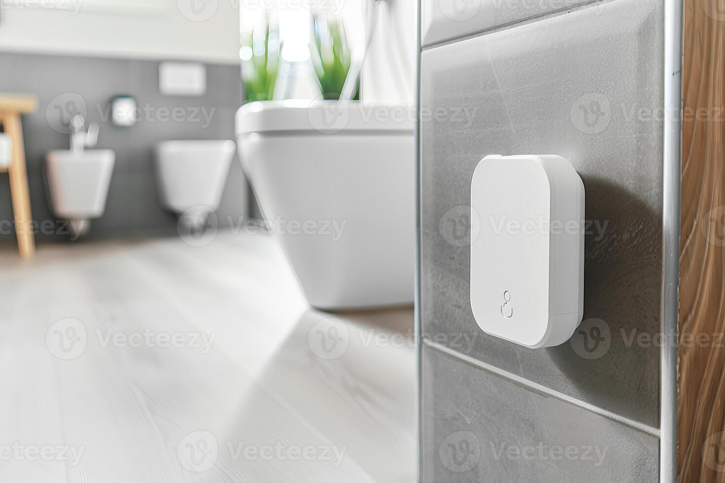 Modern bathroom with smart water sensor for leak detection and prevention photo