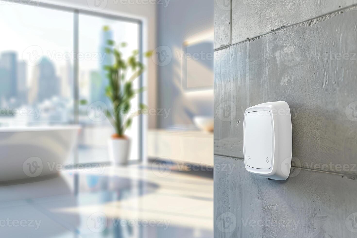 Smart home innovation with modern thermostat in bright bathroom setting photo