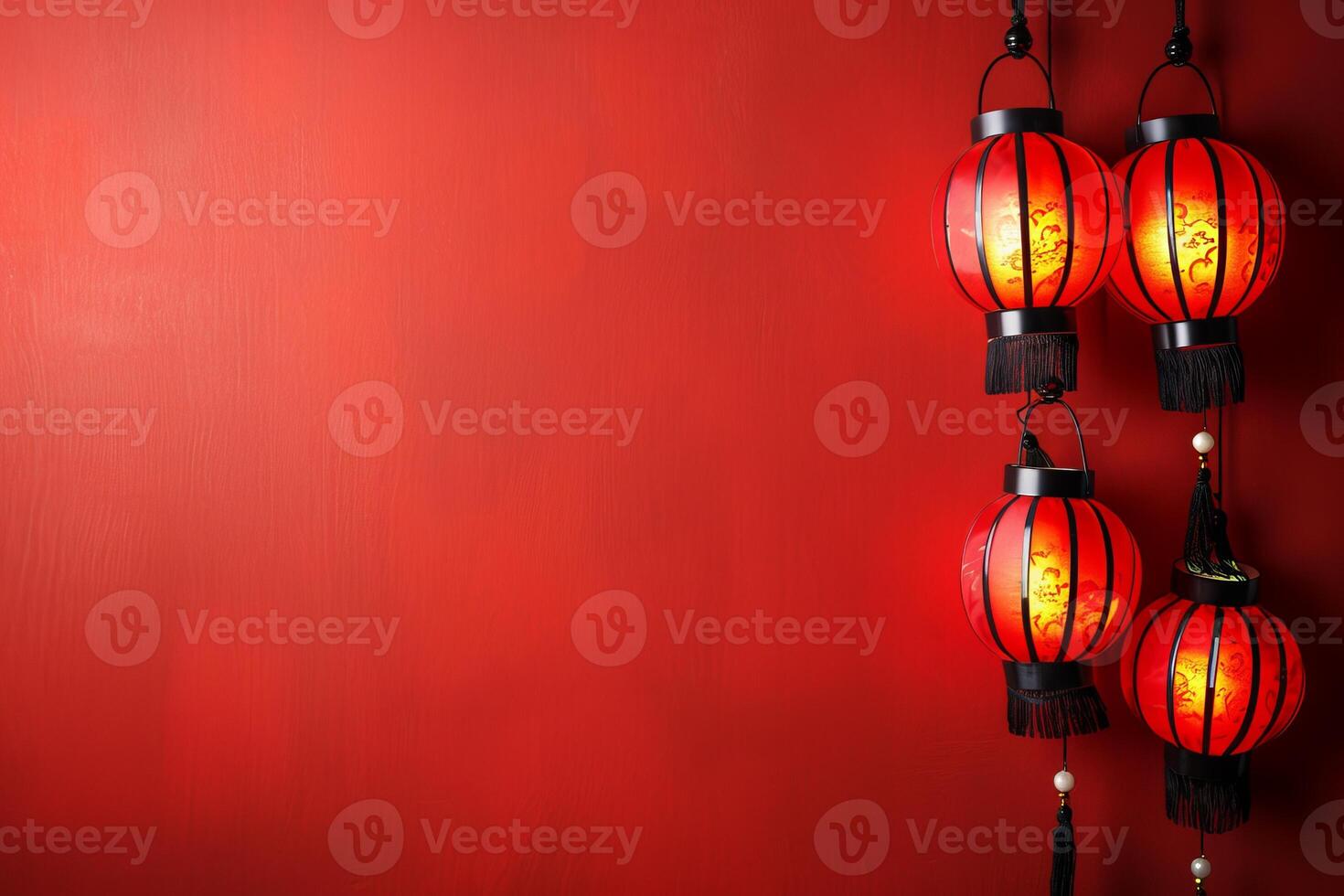 Red lanterns on a vibrant red wall, celebrating chinese new year photo