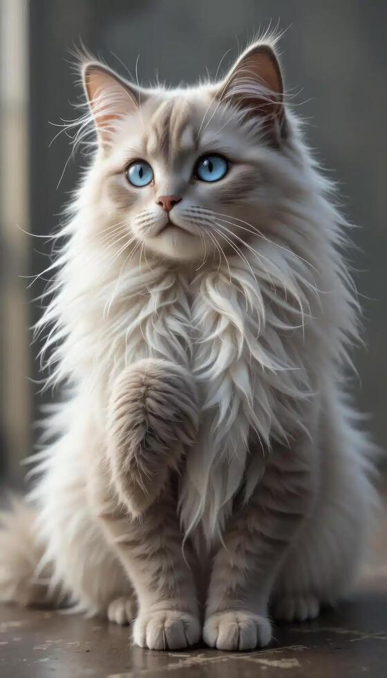 Majestic Fluffy Cat with Striking Blue Eyes. A Portrait of Serenity photo