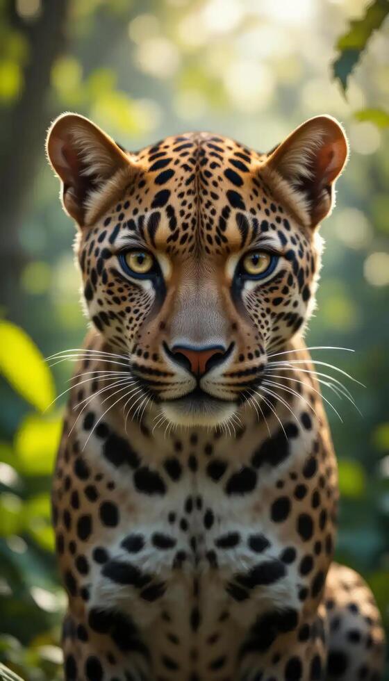 Magnificent Leopard Portrait. Wild Cat in Lush Jungle Habitat photo