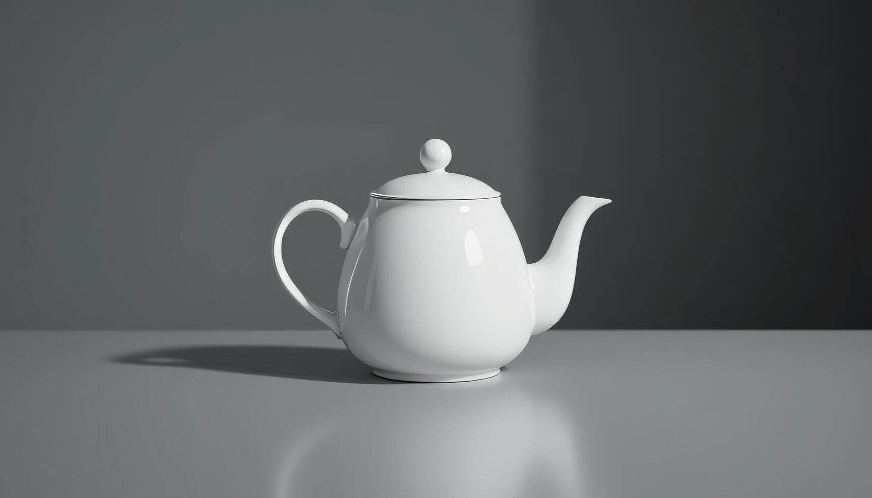Elegant White Teapot on Grey Surface. Still Life Photography of Classic Teaware photo