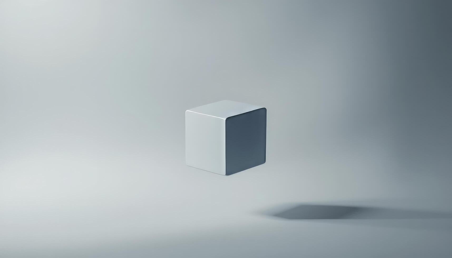 Floating Cube in Minimalist Gray Studio. A Study in Shape and Light photo