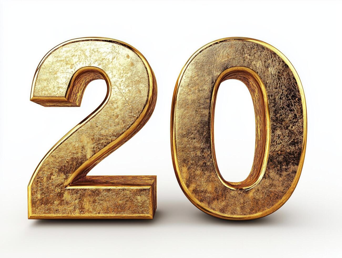 Golden Number Twenty. A 3D Render of Elegant Textured Digits photo