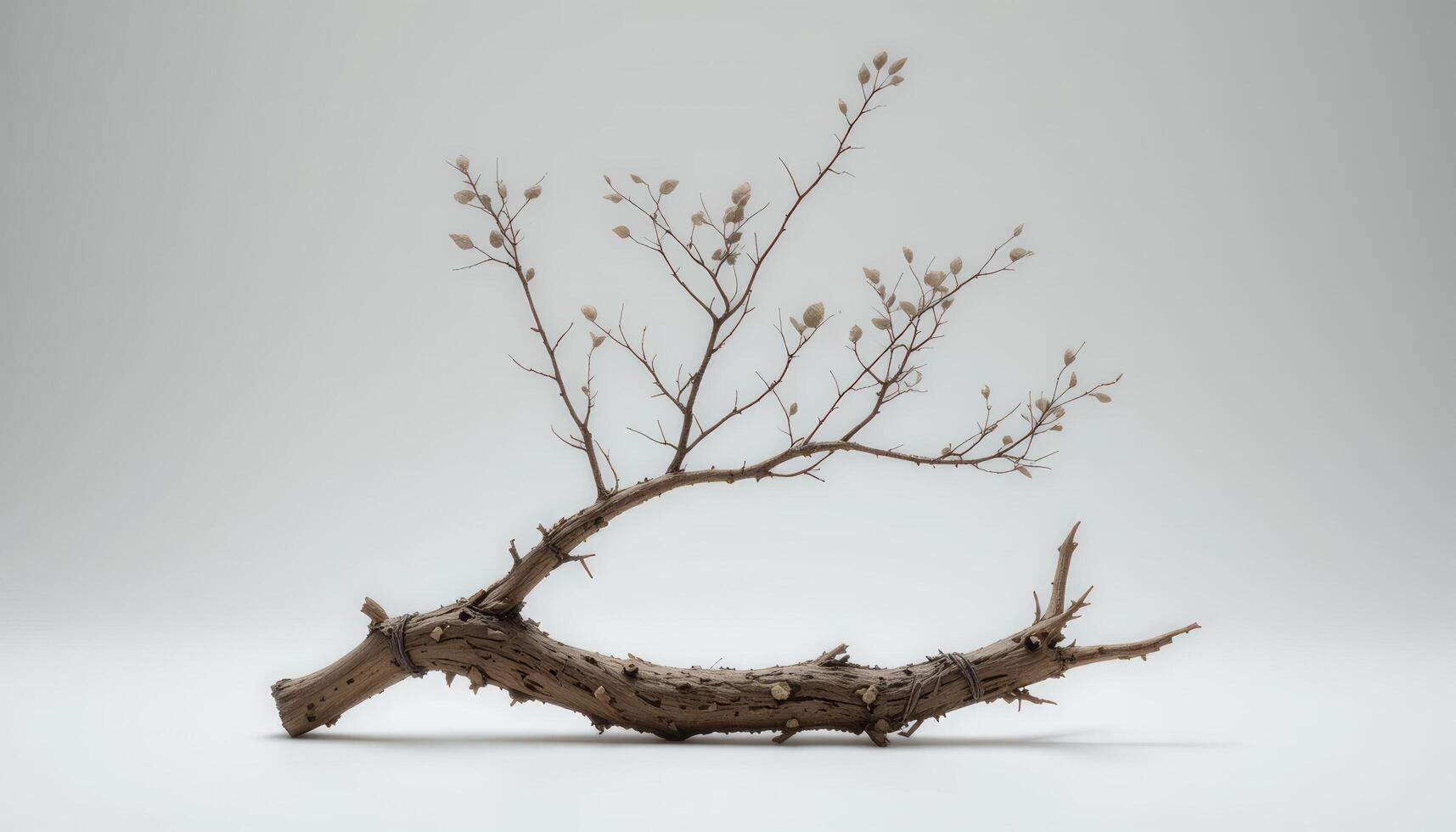Serene Still Life. A Delicate Branch and Twig Arrangement on White Background photo