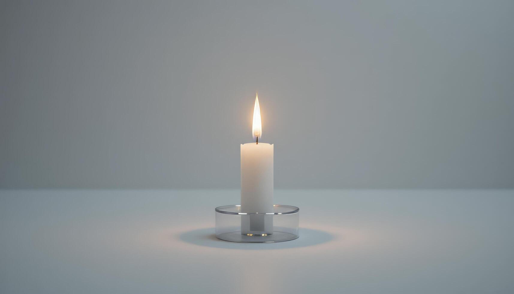 A Single Lit Candle in a Minimalist Setting. Serenity and Reflection in a Simple Composition photo