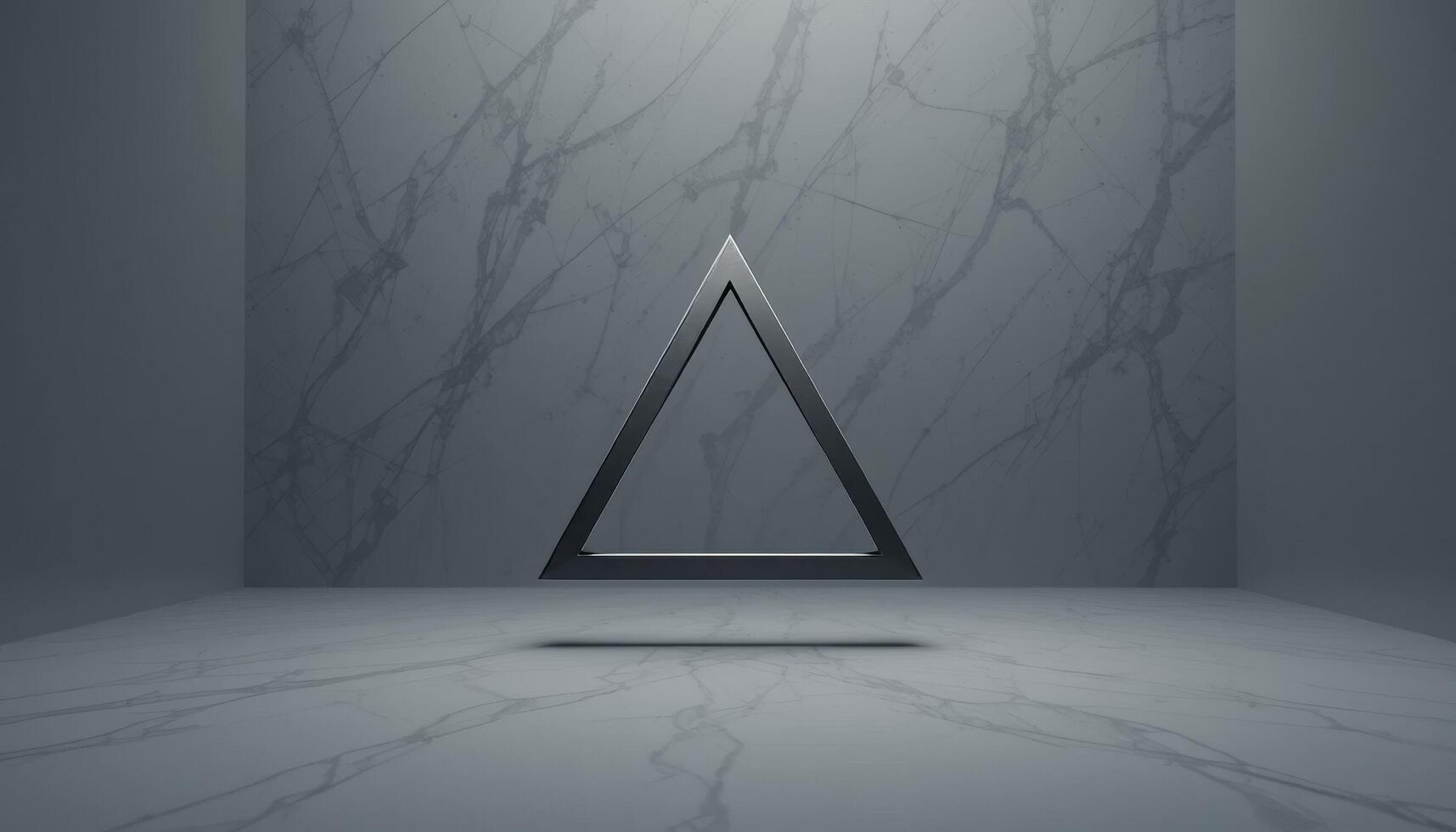 Floating Metal Triangle in a Minimalist Marble Room. A Study in Geometric Simplicity and Modern Design photo