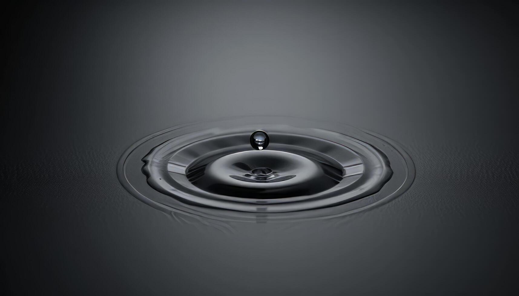 A Single Drop of Water Creates a Stunning Ripple Effect on a Dark Surface, Capturing the Essence of Tranquility and Minimalism in a Captivating Still Life Photograph photo