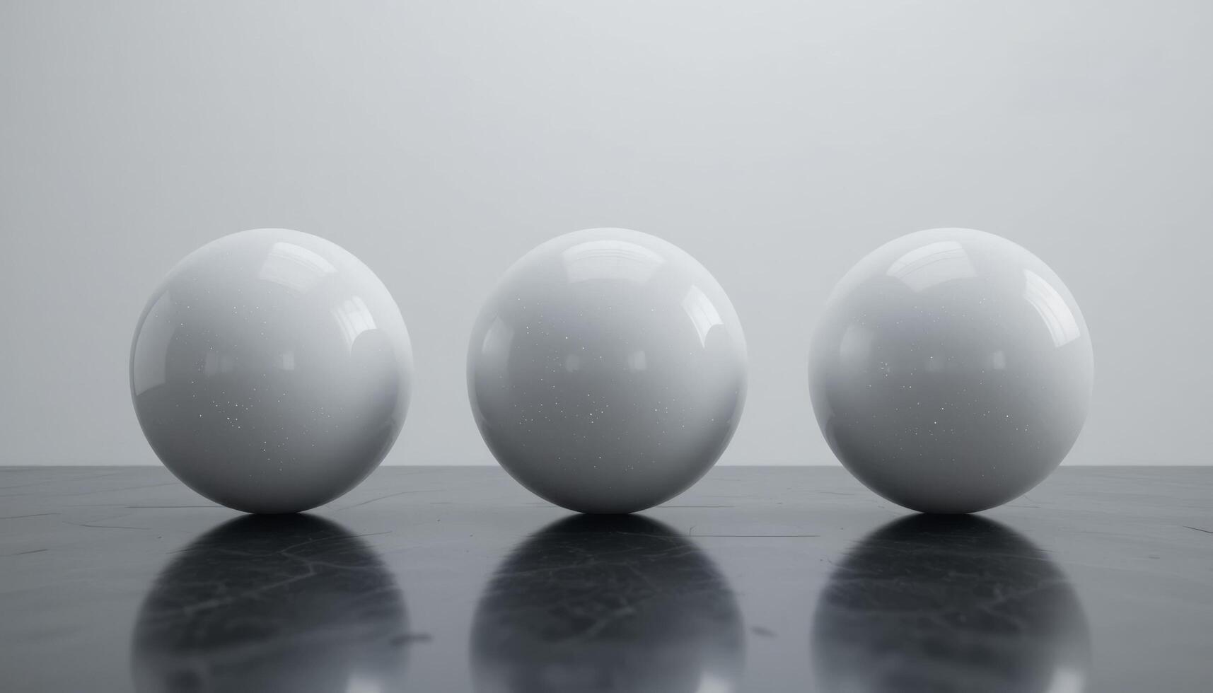 Three Glossy White Spheres on a Dark Reflective Surface Minimalist Still Life Photography photo