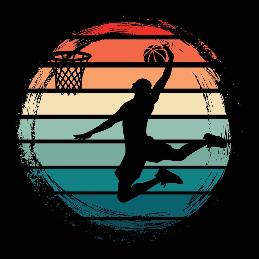 Retro Basketball Player Silhouette with Sunset Design vector