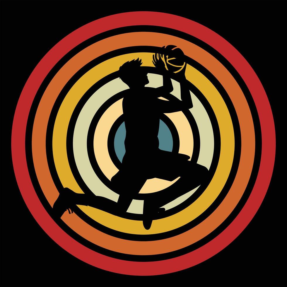 Retro Basketball Player Silhouette with Sunset Vibes Background vector
