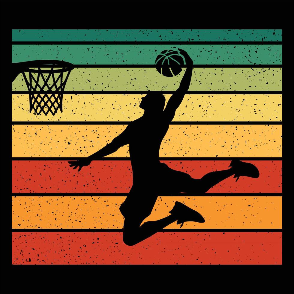 Basketball Player Silhouette with Sunset Retro Vibes Illustration vector