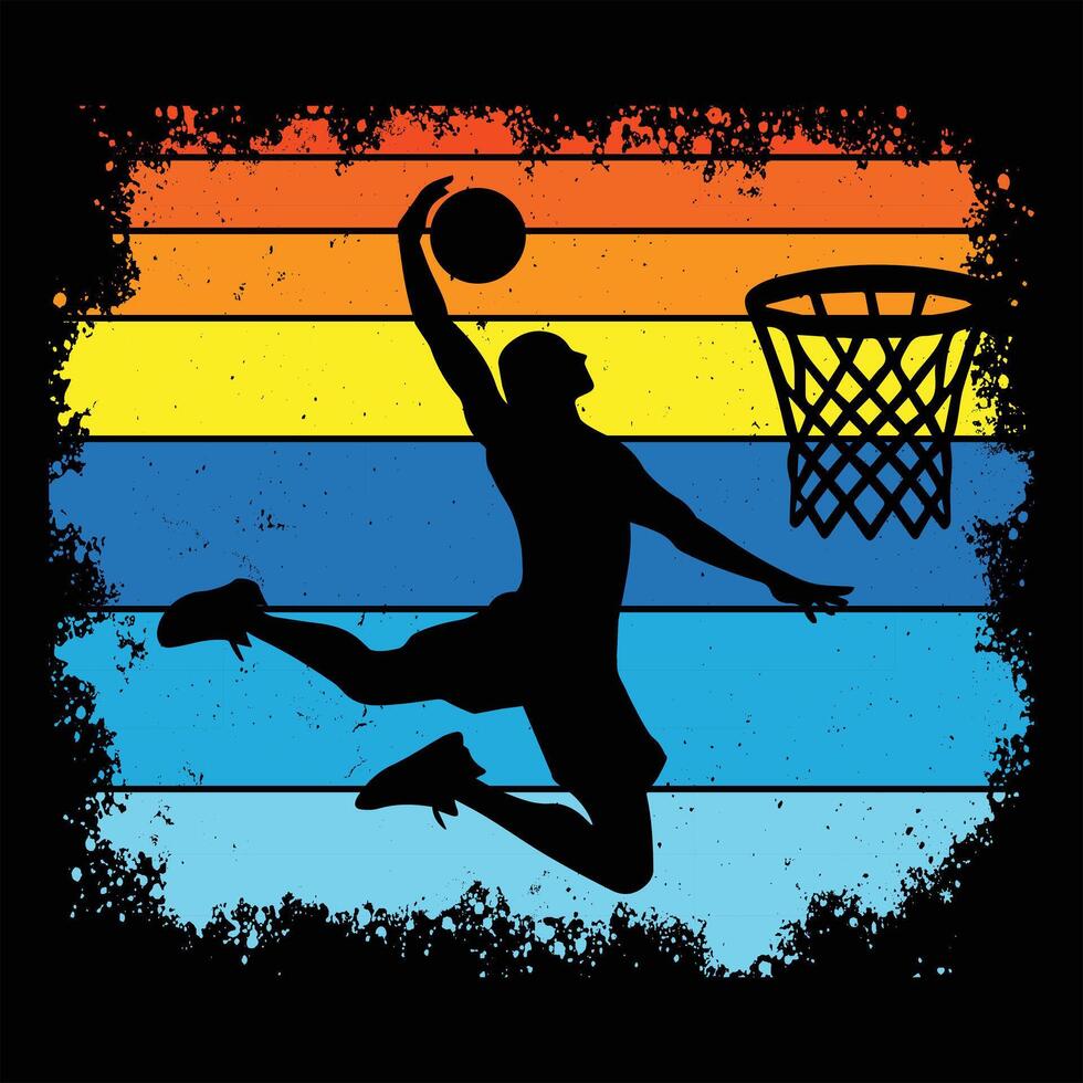 Basketball Silhouette with Sunset Retro Background vector