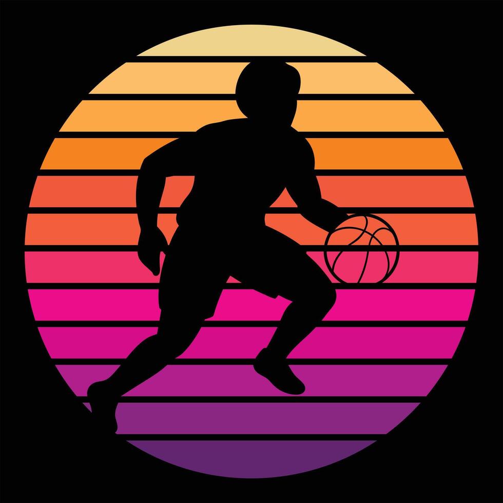 Basketball Player Silhouette with Vintage Sunset Illustration vector