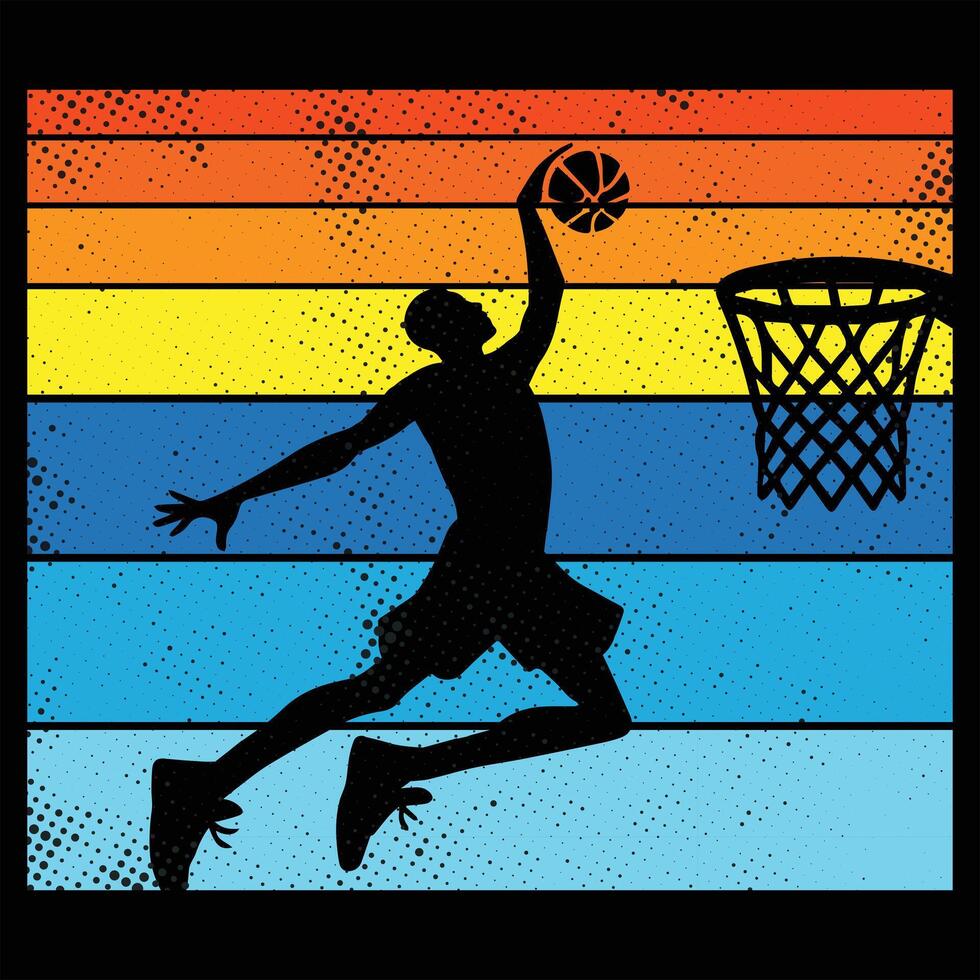 Sunset Silhouette of Basketball Player with Retro Design vector