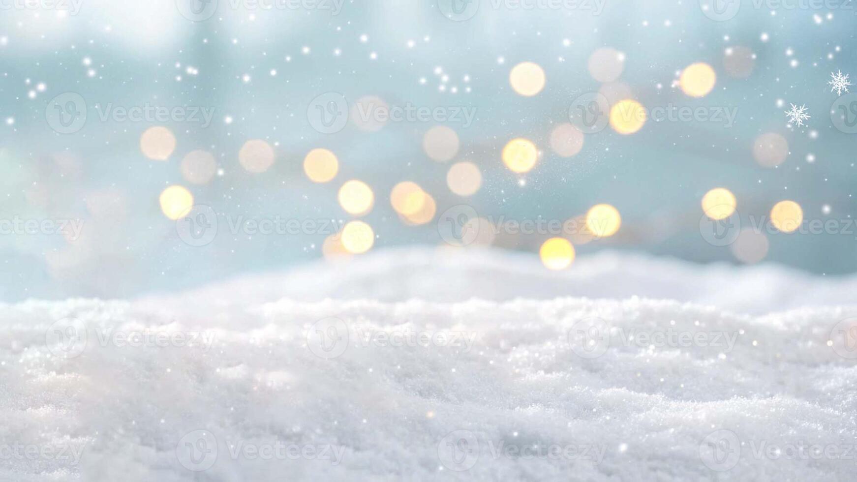 Gentle white snow background with colorful bokeh lights photo