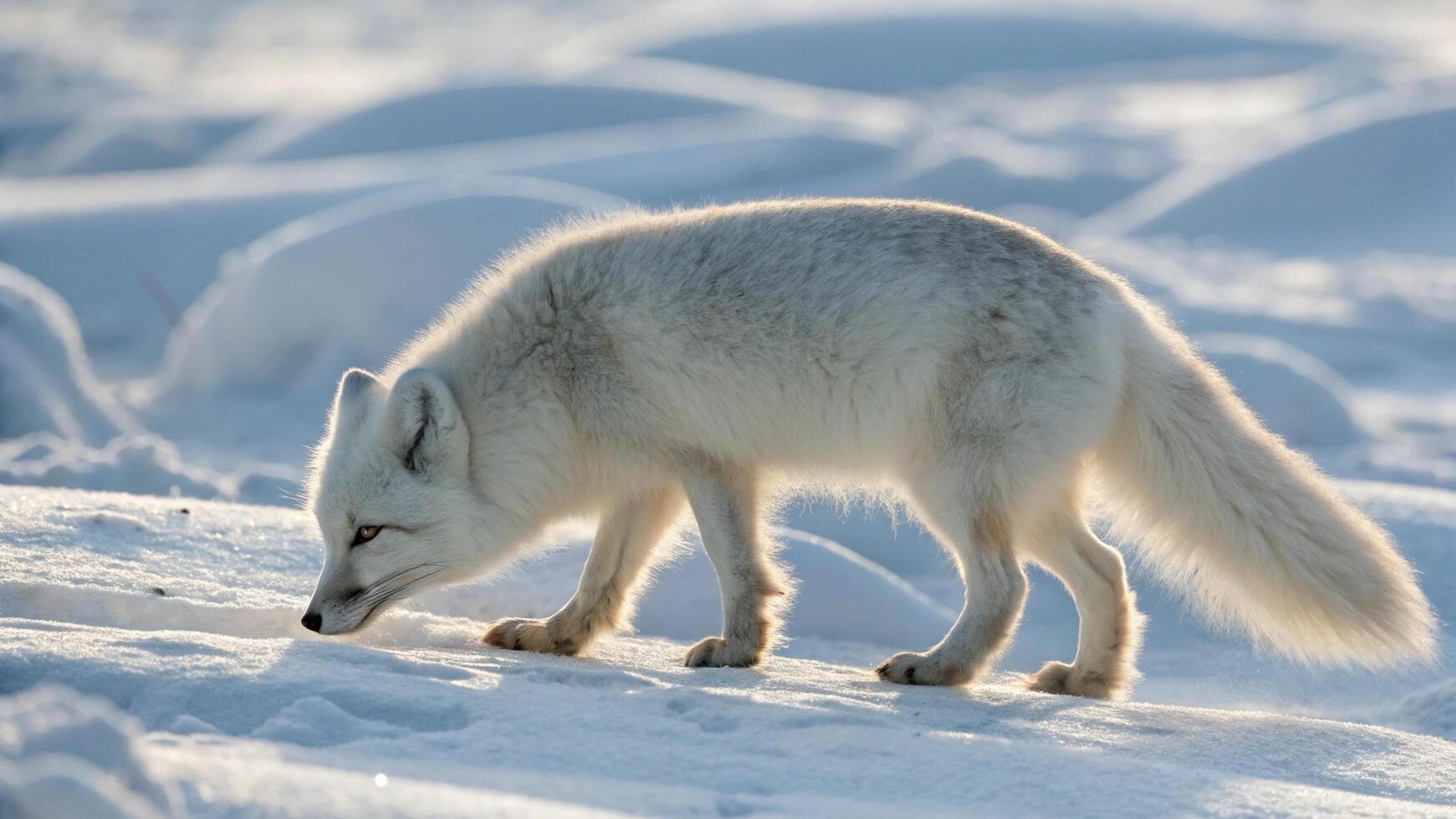 An arctic fox with its back turned, looking over its shoulder photo